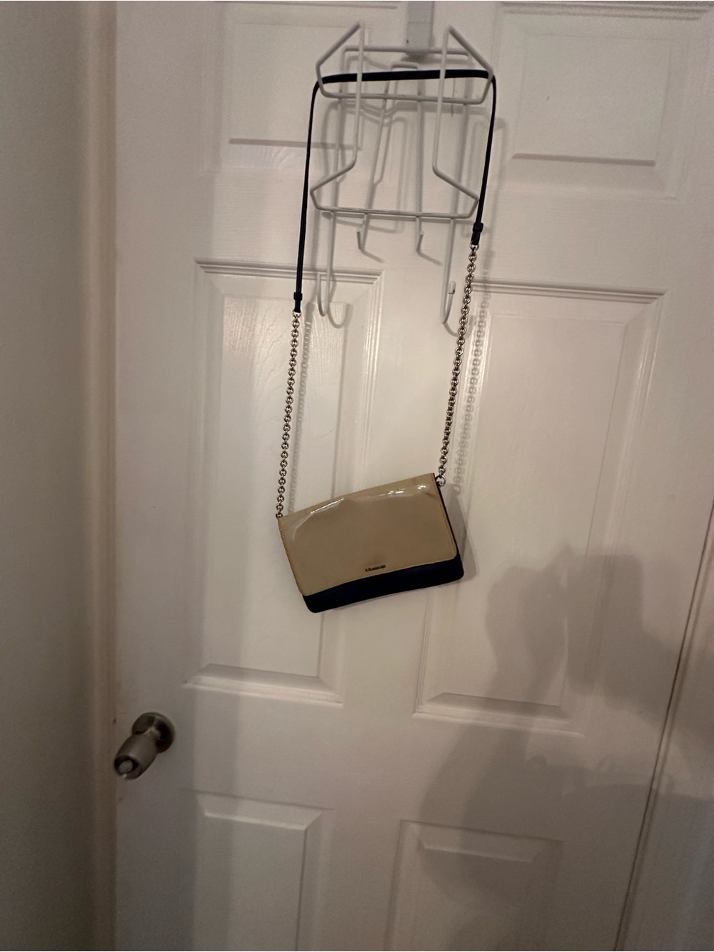 Coach Two-Tone Patent Crossbody in Beige and Black